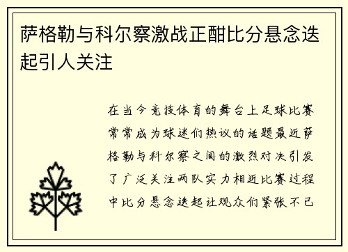萨格勒与科尔察激战正酣比分悬念迭起引人关注